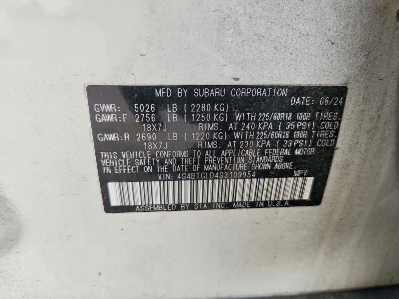 64744326 :رقم المزاد ، 4S4BTGLD4S3109954 vin ، 2025 Subaru Outback مزاد بيع