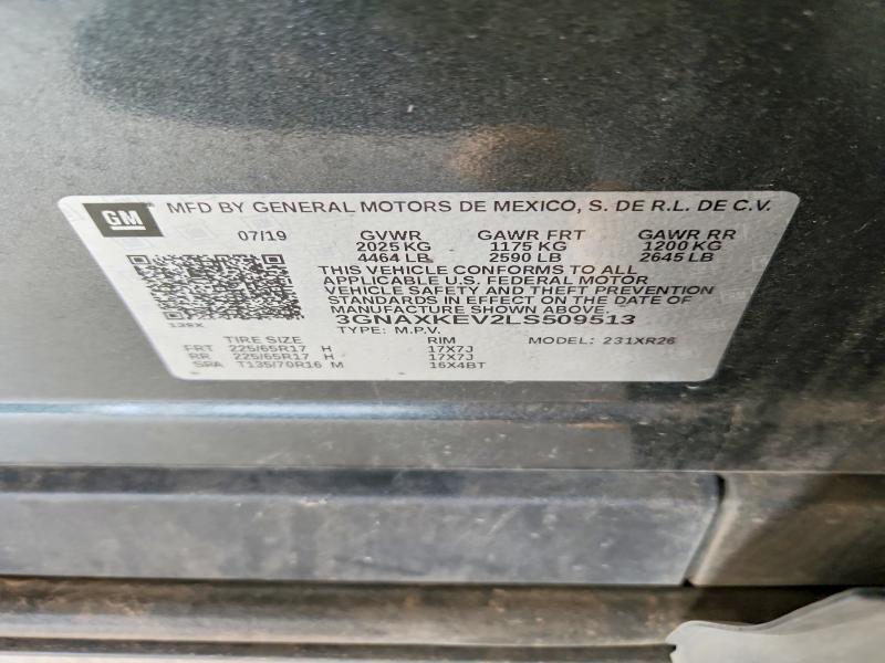 64628346 :رقم المزاد ، 3GNAXKEV2LS509513 vin ، 2020 Chevrolet Equinox مزاد بيع