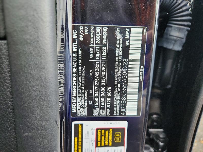63422556 :رقم المزاد ، 4JGFB8KB5MA308228 vin ، 2021 Mercedes-benz Gle مزاد بيع