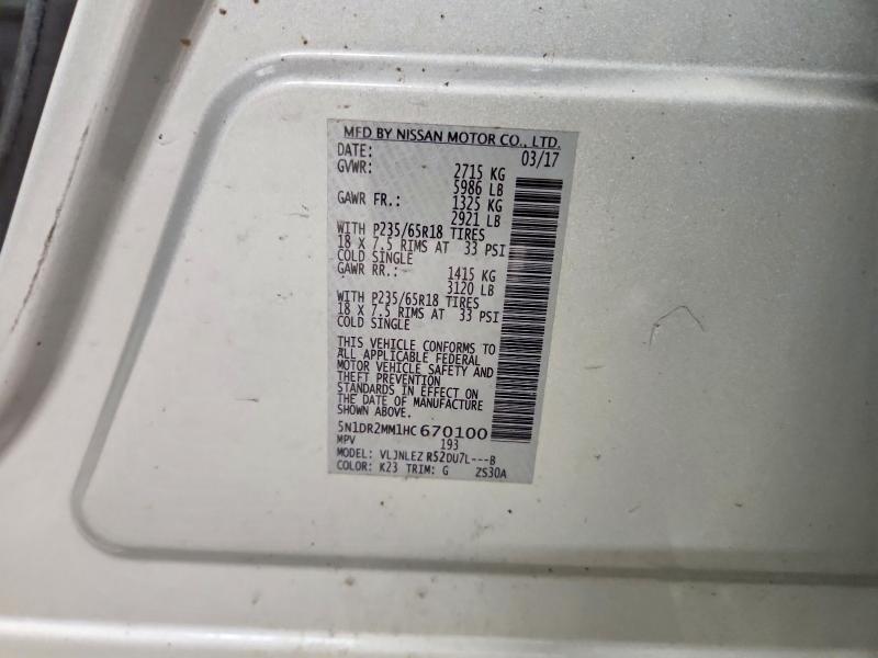 Продаж на аукціоні авто 2017 Nissan Pathfinder, vin: 5N1DR2MM1HC670100, номер лоту: 64742426