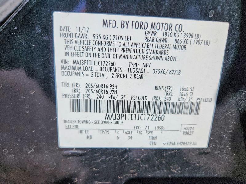 2018 Ford Ecosport მანქანა იყიდება აუქციონზე, vin: MAJ3P1TE1JC172260, აუქციონის ნომერი: 65295036
