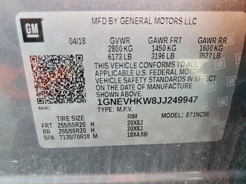 Aukcja sprzedaży 2018 Chevrolet Traverse, vin: 1GNEVHKW8JJ249947, numer aukcji: 65309216