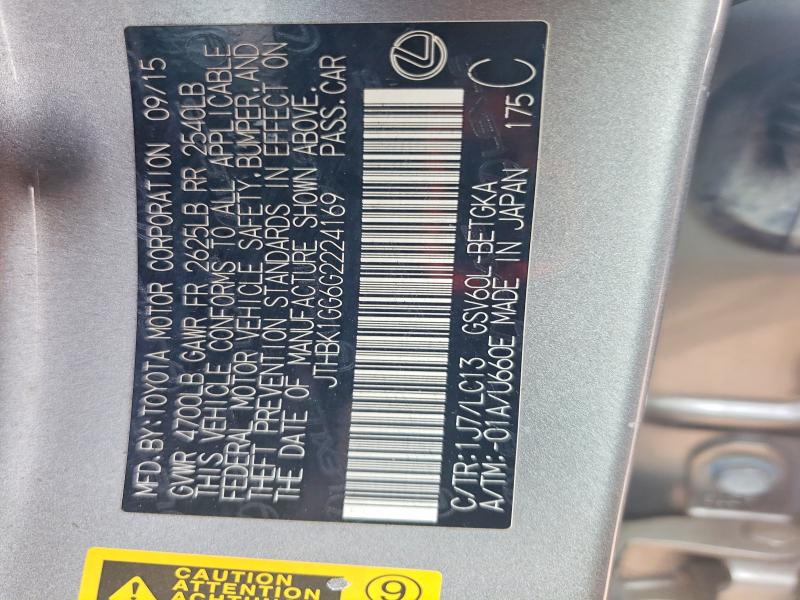 2016 Lexus Es მანქანა იყიდება აუქციონზე, vin: JTHBK1GG6G2224169, აუქციონის ნომერი: 64639126