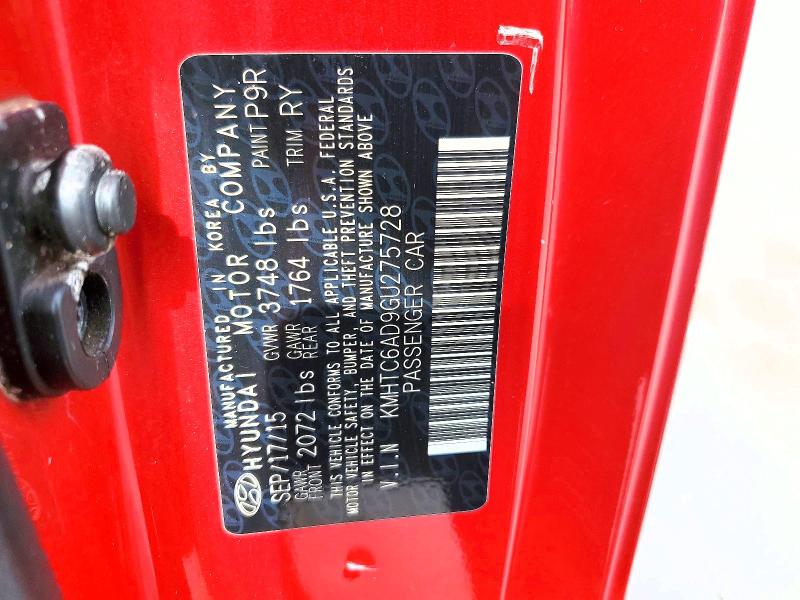 Auction sale of the 2016 Hyundai Veloster, vin: KMHTC6AD9GU275728, lot number: 63842546