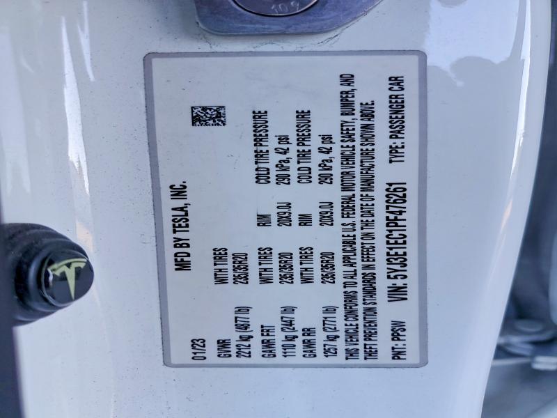 Продажа на аукционе авто 2023 Tesla Model 3, vin: 5YJ3E1EC1PF476261, номер лота: 66509366