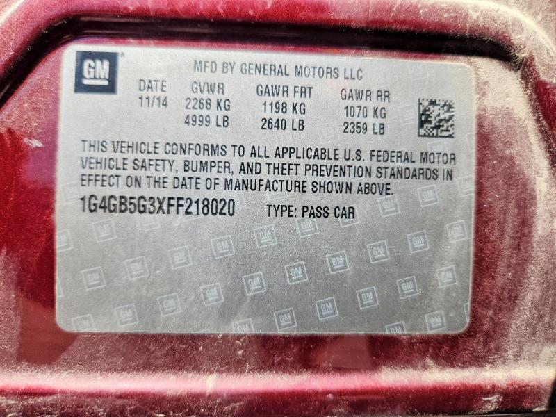 65534246 :رقم المزاد ، 1G4GB5G3XFF218020 vin ، 2015 Buick Lacrosse مزاد بيع