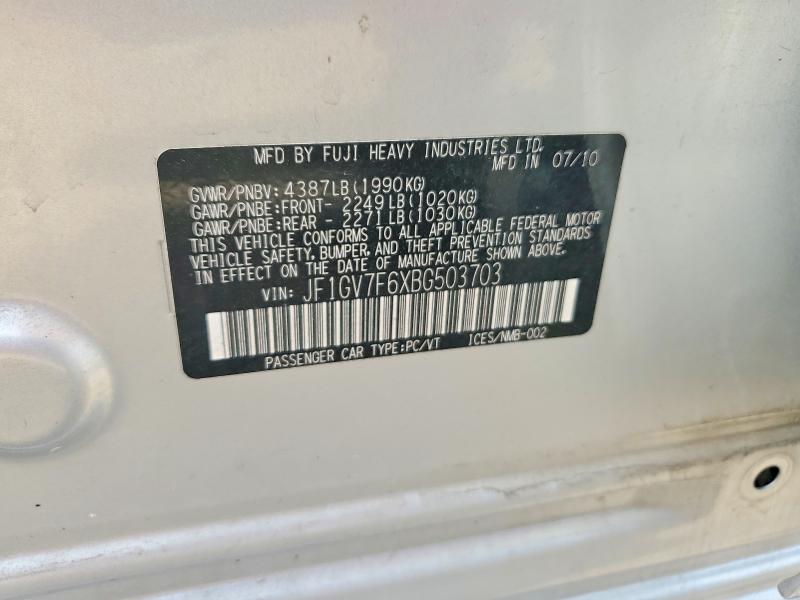 2011 Subaru Impreza მანქანა იყიდება აუქციონზე, vin: JF1GV7F6XBG503703, აუქციონის ნომერი: 65491686