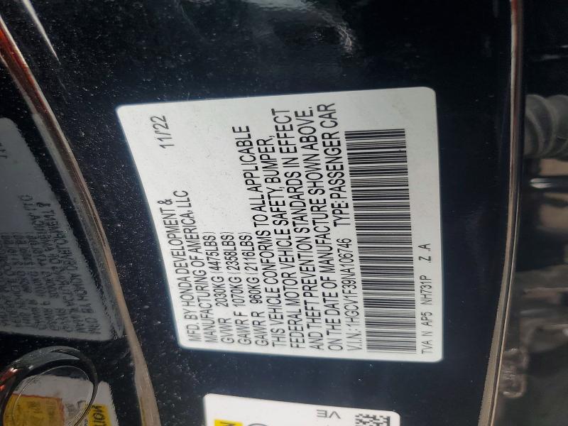 Aukcja sprzedaży 2022 Honda Accord, vin: 1HGCV1F39NA106746, numer aukcji: 66238376