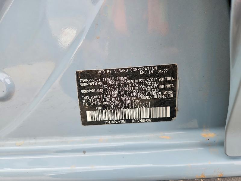Aukcja sprzedaży 2022 Subaru Crosstrek, vin: JF2GTHSC5NH270251, numer aukcji: 61453366