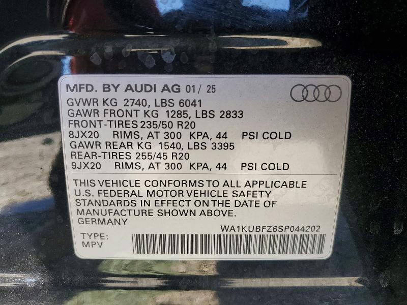 Продажа на аукционе авто 2025 Audi Q4 E-tron, vin: WA1KUBFZ6SP044202, номер лота: 61453146