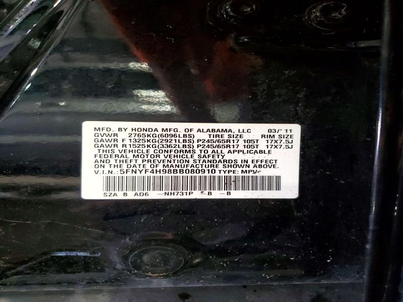 Aukcja sprzedaży 2011 Honda Pilot, vin: 5FNYF4H98BB080910, numer aukcji: 64080876