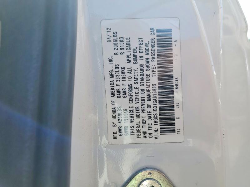 64049766 :رقم المزاد ، 1HGCS1B37CA013865 vin ، 2012 Honda Accord مزاد بيع