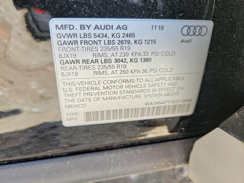 64586296 :رقم المزاد ، WA1ANAFY1K2019456 vin ، 2019 Audi Q5 مزاد بيع