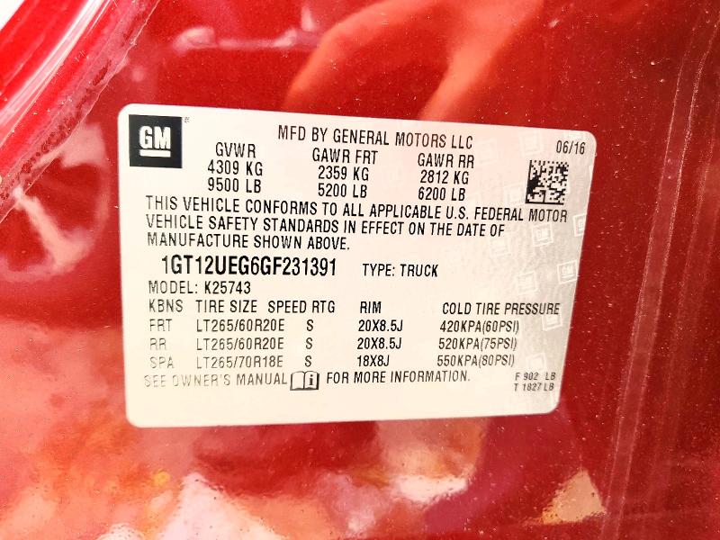2016 Gmc Sierra მანქანა იყიდება აუქციონზე, vin: 1GT12UEG6GF231391, აუქციონის ნომერი: 64076336