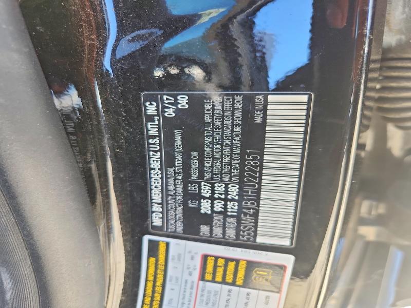 2017 Mercedes-benz C მანქანა იყიდება აუქციონზე, vin: 55SWF4JB1HU222851, აუქციონის ნომერი: 66163956