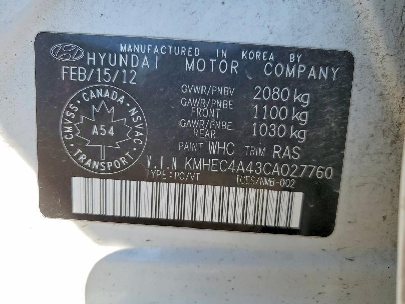 Продажа на аукционе авто 2012 Hyundai Sonata, vin: KMHEC4A43CA027760, номер лота: 66593036
