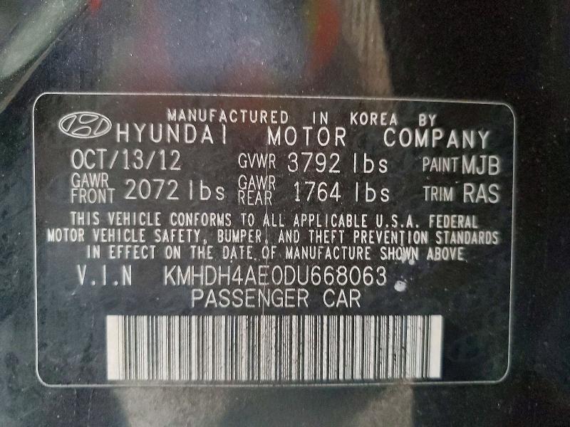 63773566 :رقم المزاد ، KMHDH4AE0DU668063 vin ، 2013 Hyundai Elantra مزاد بيع
