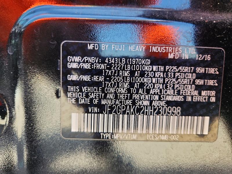 Aukcja sprzedaży 2017 Subaru Crosstrek, vin: JF2GPAKC2HH230998, numer aukcji: 65098136