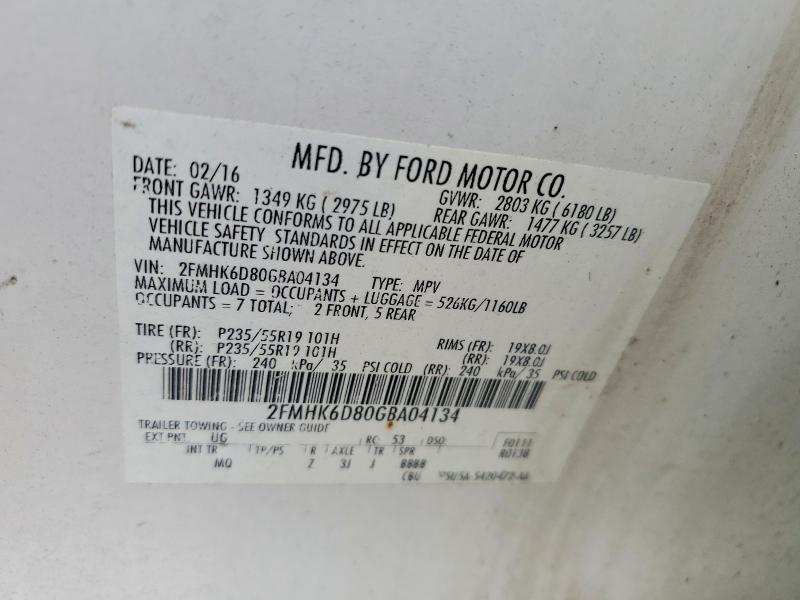 2016 Ford Flex მანქანა იყიდება აუქციონზე, vin: 2FMHK6D80GBA04134, აუქციონის ნომერი: 66287426