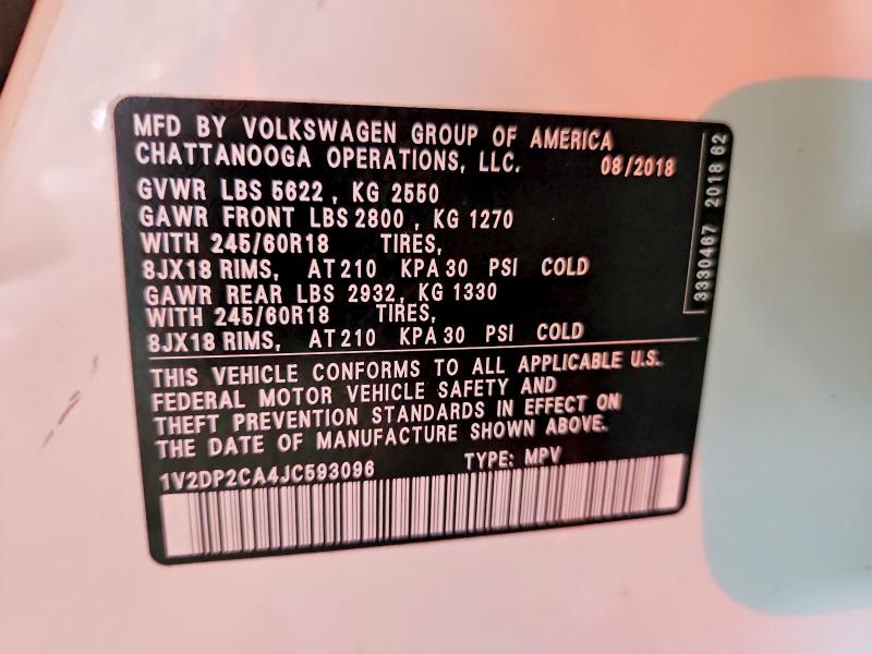 Aukcja sprzedaży 2018 Volkswagen Atlas, vin: 1V2DP2CA4JC593096, numer aukcji: 62983106