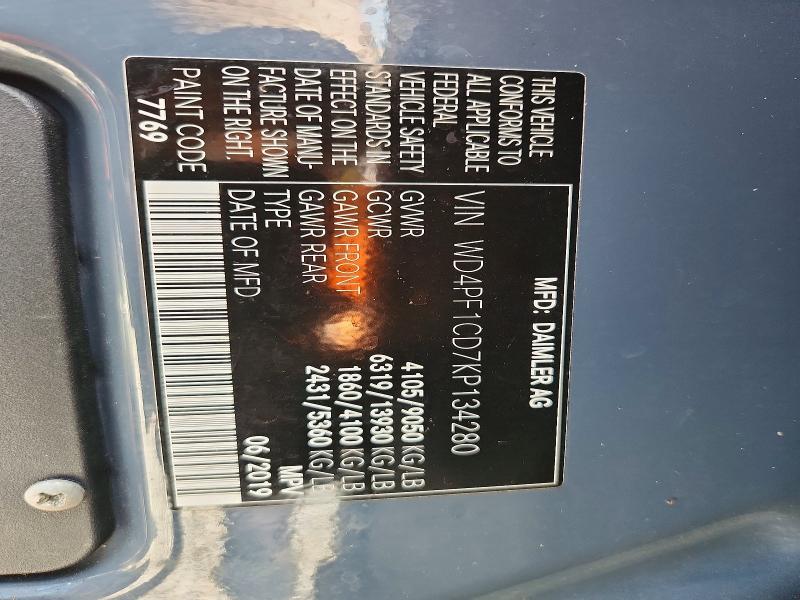 Auction sale of the 2019 Mercedes-benz Sprinter, vin: WD4PF1CD7KP134280, lot number: 64897076