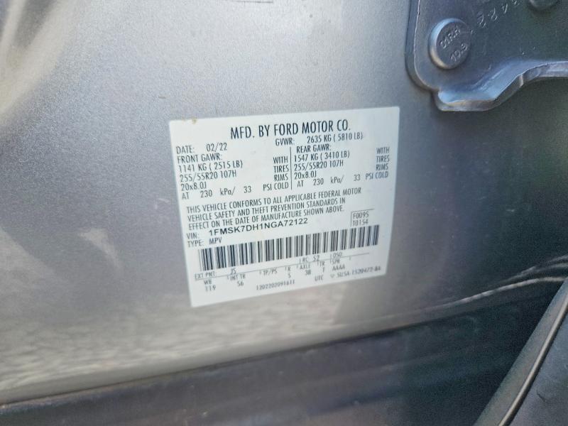 64594046 :رقم المزاد ، 1FMSK7DH1NGA72122 vin ، 2022 Ford Explorer مزاد بيع