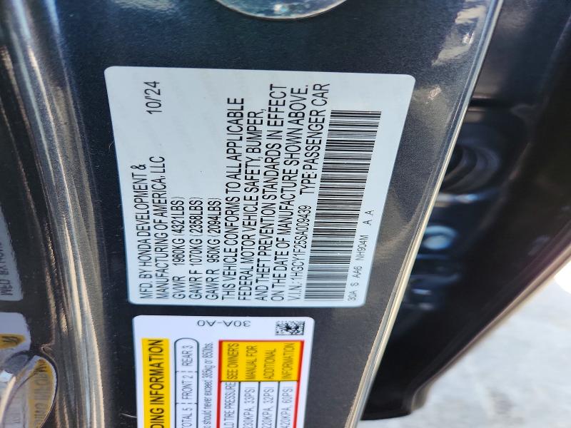 Aukcja sprzedaży 2025 Honda Accord, vin: 1HGCY1F25SA009439, numer aukcji: 66396946