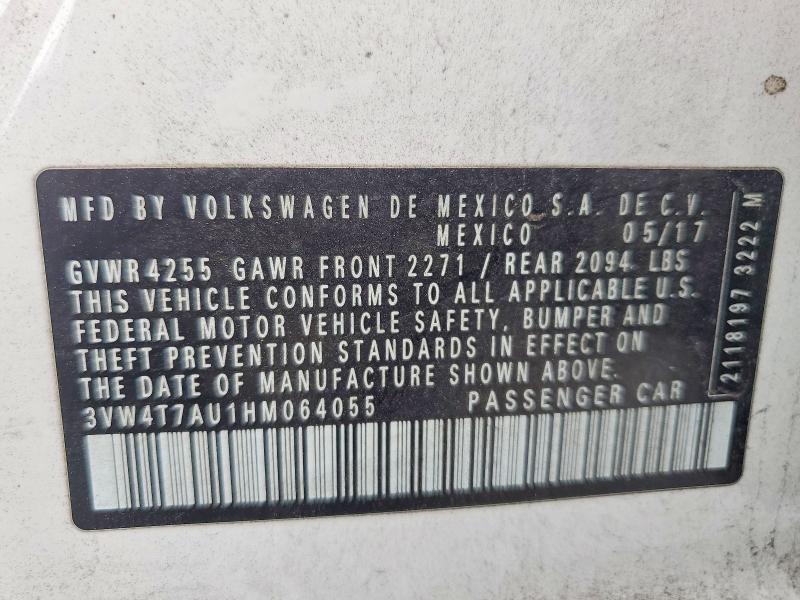 2017 Volkswagen Gti მანქანა იყიდება აუქციონზე, vin: 3VW4T7AU1HM064055, აუქციონის ნომერი: 65852626