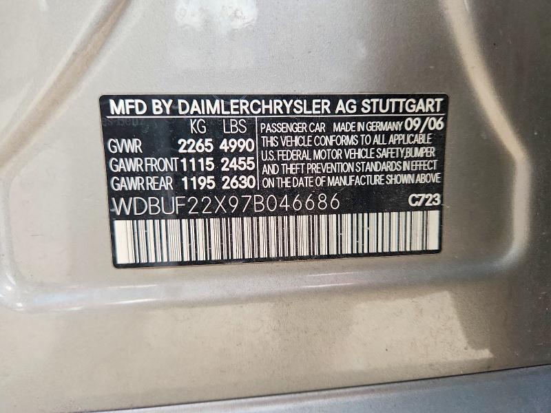 2007 Mercedes-benz E მანქანა იყიდება აუქციონზე, vin: WDBUF22X97B046686, აუქციონის ნომერი: 64116496