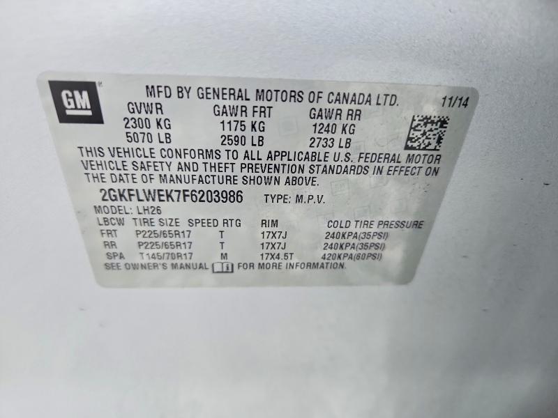 2015 Gmc Terrain მანქანა იყიდება აუქციონზე, vin: 2GKFLWEK7F6203986, აუქციონის ნომერი: 66797966