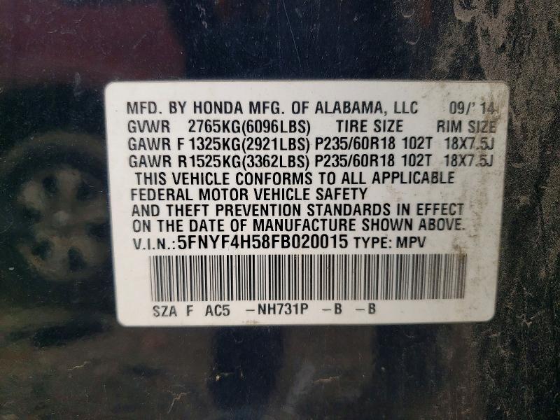Продаж на аукціоні авто 2015 Honda Pilot, vin: 5FNYF4H58FB020015, номер лоту: 66081736