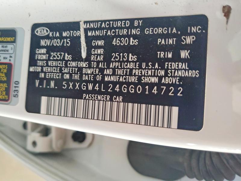 2016 Kia Optima მანქანა იყიდება აუქციონზე, vin: 5XXGW4L24GG014722, აუქციონის ნომერი: 63866106