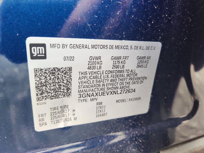 2022 Chevrolet Equinox მანქანა იყიდება აუქციონზე, vin: 3GNAXUEVXNL272634, აუქციონის ნომერი: 64277986