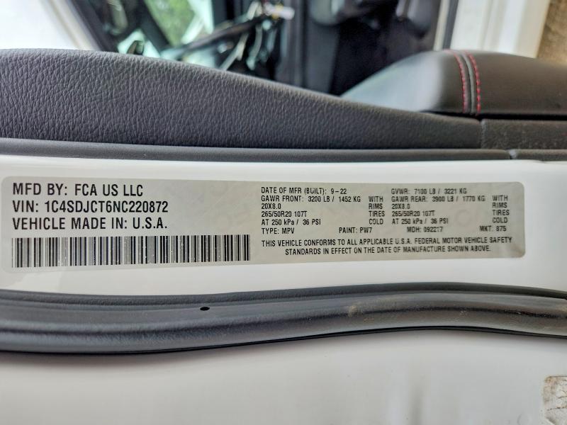 64093856 :رقم المزاد ، 1C4SDJCT6NC220872 vin ، 2022 Dodge Durango مزاد بيع