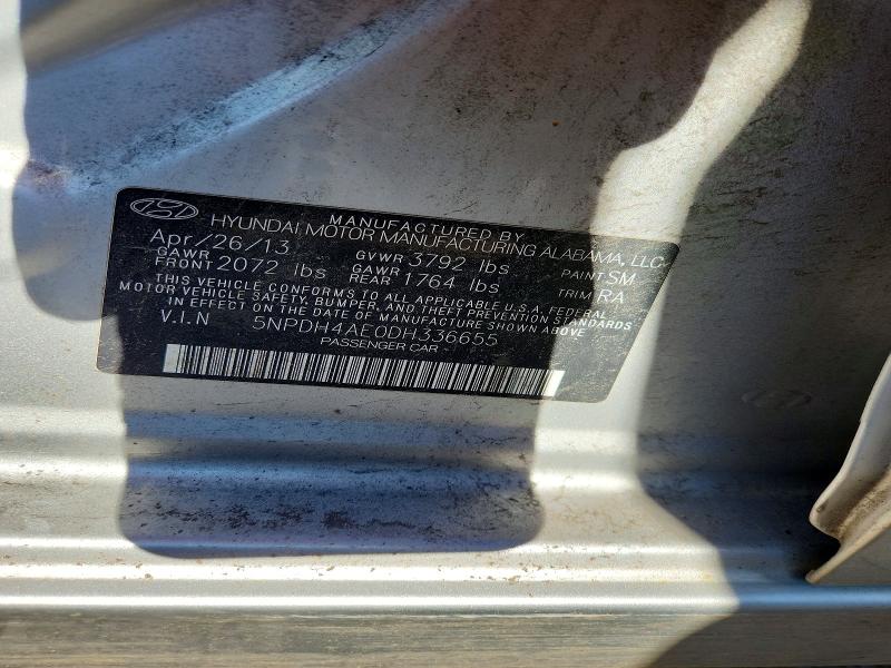 2013 Hyundai Elantra მანქანა იყიდება აუქციონზე, vin: 5NPDH4AE0DH336655, აუქციონის ნომერი: 63508466