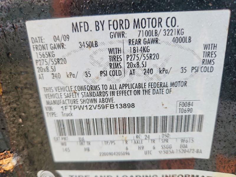 64334246 :رقم المزاد ، 1FTPW12V59FB13898 vin ، 2009 Ford F150 مزاد بيع