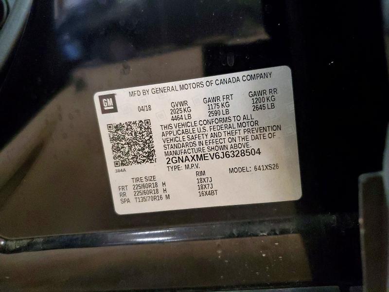2018 Chevrolet Equinox მანქანა იყიდება აუქციონზე, vin: 2GNAXMEV6J6328504, აუქციონის ნომერი: 66305656