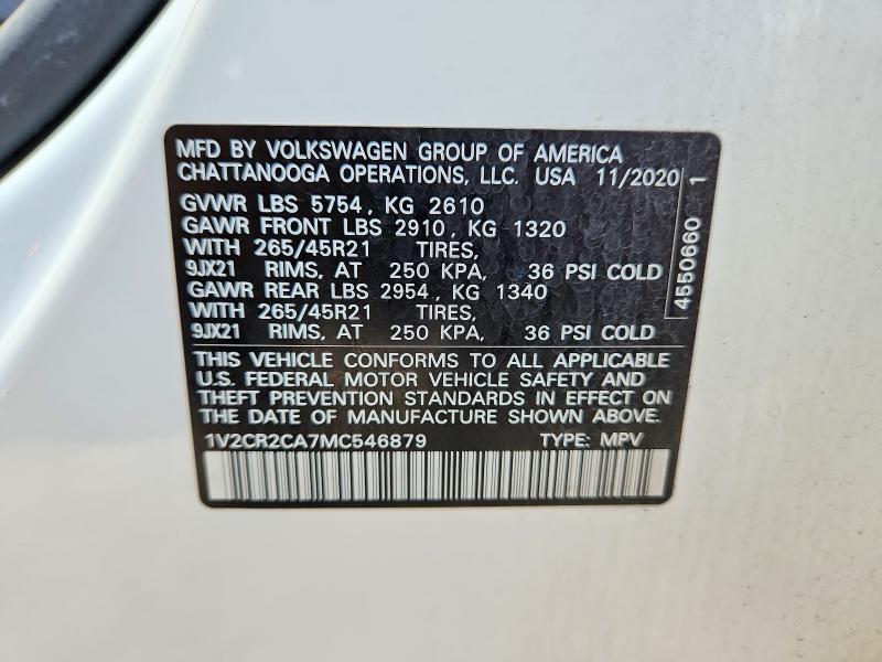2021 Volkswagen Atlas მანქანა იყიდება აუქციონზე, vin: 1V2CR2CA7MC546879, აუქციონის ნომერი: 65033026