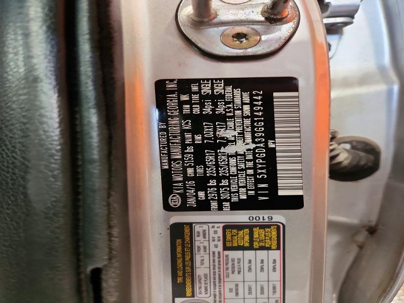 Auction sale of the 2016 Kia Sorento, vin: 5XYPGDA39GG149442, lot number: 63027226