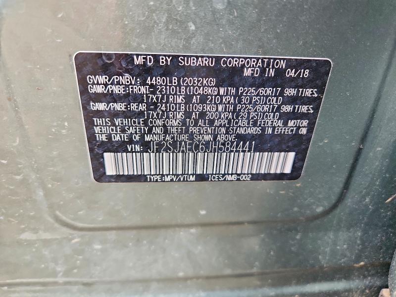 66546626 :رقم المزاد ، JF2SJAEC6JH584441 vin ، 2018 Subaru Forester مزاد بيع