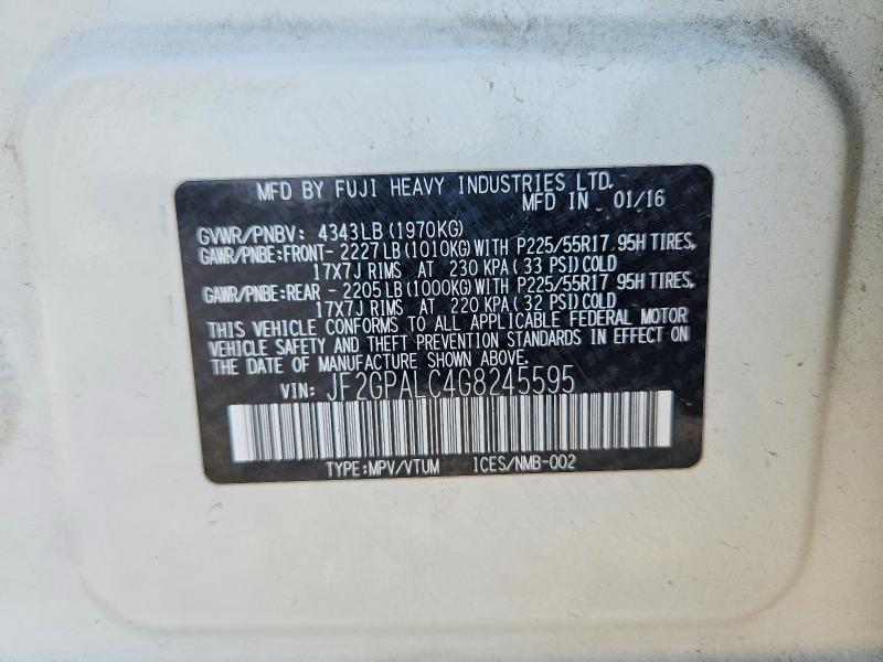 2016 Subaru Crosstrek მანქანა იყიდება აუქციონზე, vin: JF2GPALC4G8245595, აუქციონის ნომერი: 65016926