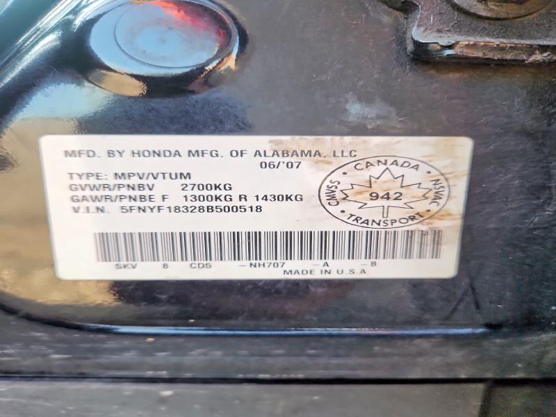 63198646 :رقم المزاد ، 5FNYF18328B500518 vin ، 2008 Honda Pilot مزاد بيع