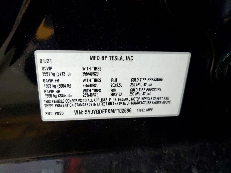 Aukcja sprzedaży 2021 Tesla Model Y, vin: 5YJYGDEEXMF102696, numer aukcji: 66734896