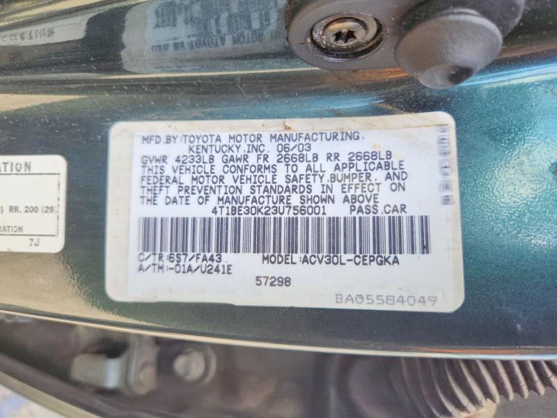 Продажа на аукционе авто 2003 Toyota Camry, vin: 4T1BE30K23U756001, номер лота: 63735036