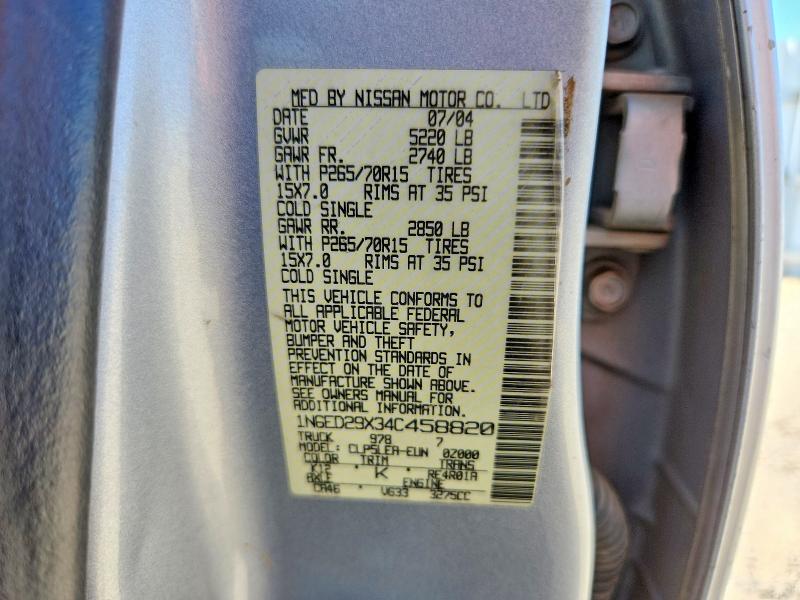 2004 Nissan Frontier მანქანა იყიდება აუქციონზე, vin: 1N6ED29X34C458820, აუქციონის ნომერი: 65885956