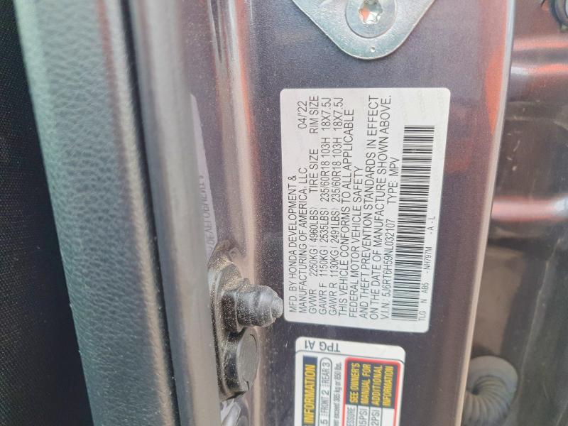 65484246 :رقم المزاد ، 5J6RT6H59NL032107 vin ، 2022 Honda Cr-v مزاد بيع