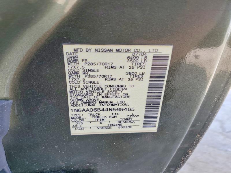 Aukcja sprzedaży 2004 Nissan Titan, vin: 1N6AA06B44N569465, numer aukcji: 63656086