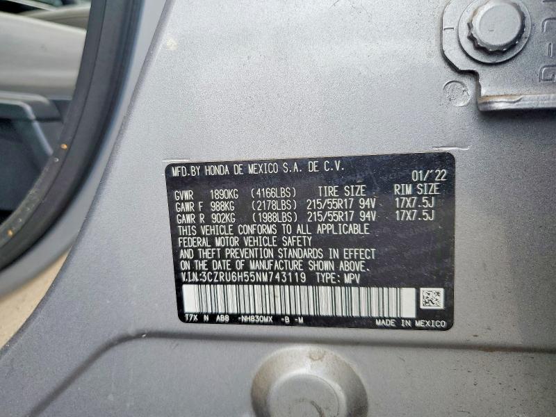 63433346 :رقم المزاد ، 3CZRU6H55NM743119 vin ، 2022 Honda Hr-v مزاد بيع