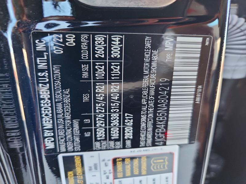 62970486 :رقم المزاد ، 4JGFB4KB5NA804219 vin ، 2022 Mercedes-benz Gle مزاد بيع