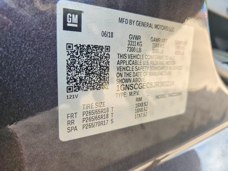 2018 Chevrolet Suburban მანქანა იყიდება აუქციონზე, vin: 1GNSCGEC5JR383224, აუქციონის ნომერი: 65838416